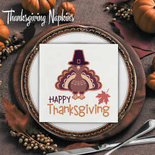 Happy Thanksgiving Cute Pilgrim Turkey Napkin