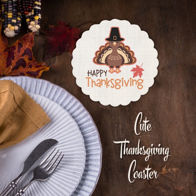 Happy Thanksgiving Cute Pilgrim Turkey Paper Coaster (Happy Thanksgiving Cute Pilgrim Turkey Paper Coaster)