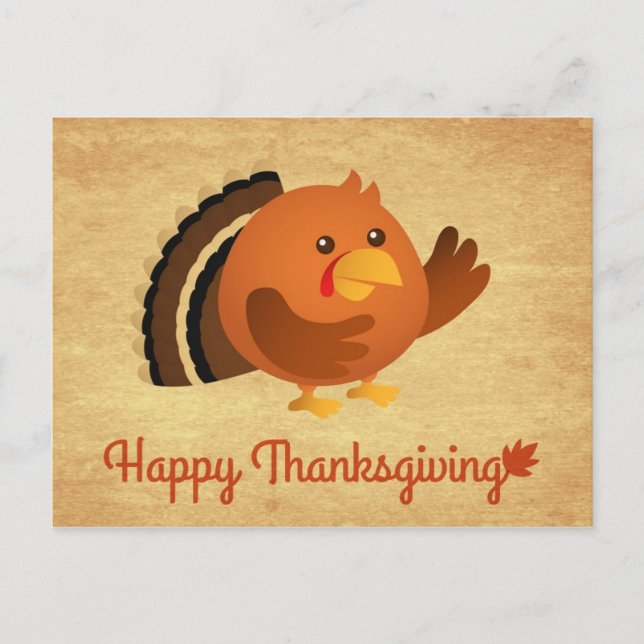 Happy Thanksgiving, Cute Round Turkey Holiday Postcard (Front)