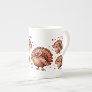 Happy Thanksgiving Cute Turkey  Bone China Mug