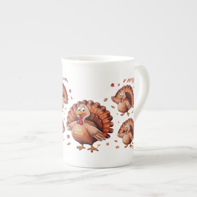 Happy Thanksgiving Cute Turkey  Bone China Mug (Front Right)