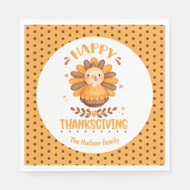 Happy Thanksgiving Cute Turkey Paper Napkins (Front)