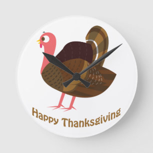 Happy Thanksgiving! Cute Turkey Round Clock