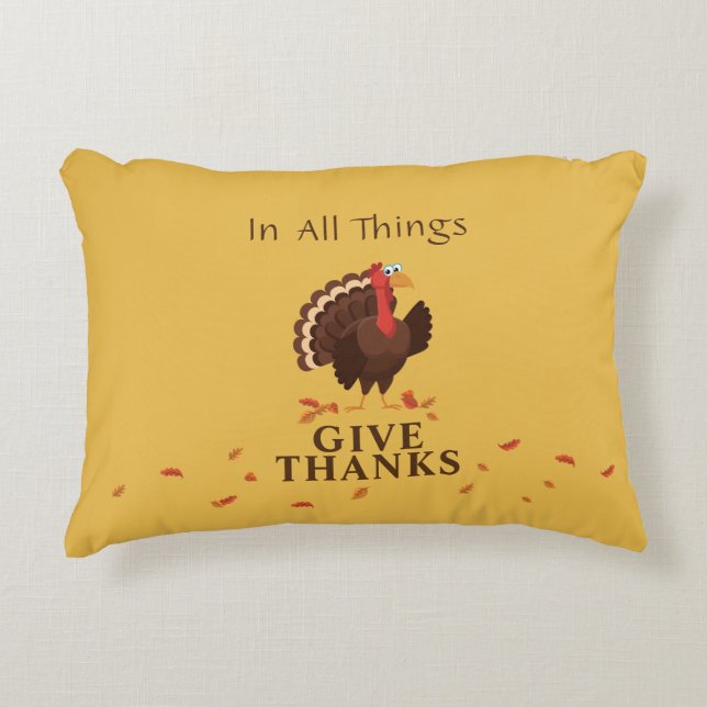 Happy Thanksgiving Cute Turkey Thankful Quote Accent Pillow (Front)