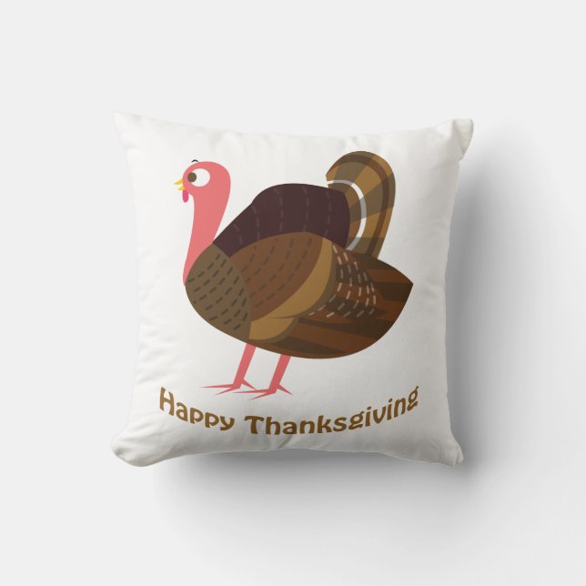 Happy Thanksgiving! Cute Turkey Throw Pillow (Front)