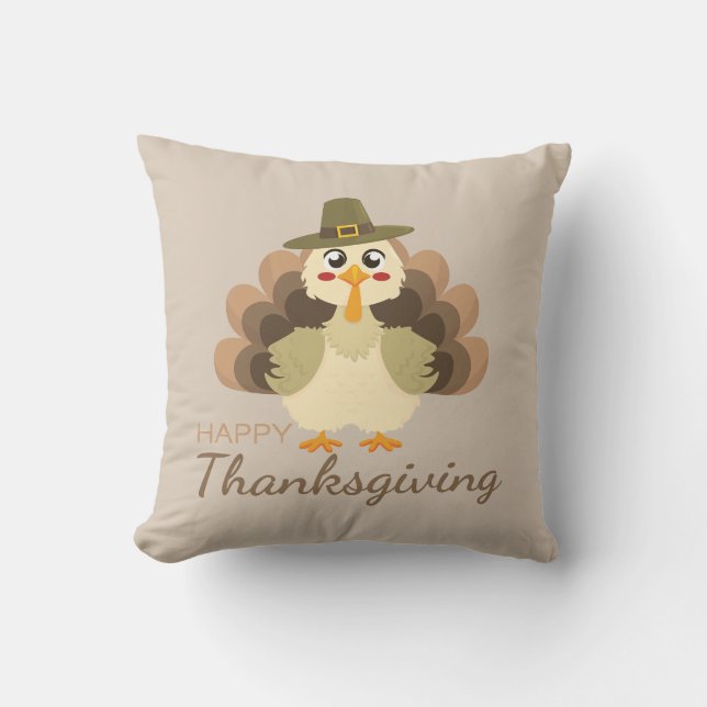 Happy Thanksgiving Cute Turkey Throw Pillow (Front)