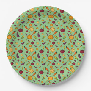 Happy thanksgiving cute vegetables pattern green paper plate