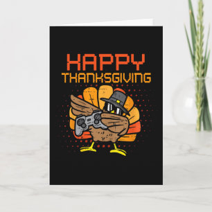 Happy Thanksgiving Dabbing Gamer Turkey Kids Boys Card