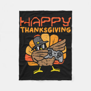 Happy Thanksgiving Dabbing Gamer Turkey Kids Boys Fleece Blanket