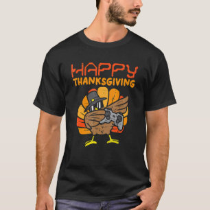 Happy Thanksgiving Dabbing Gamer Turkey Kids Boys T-Shirt