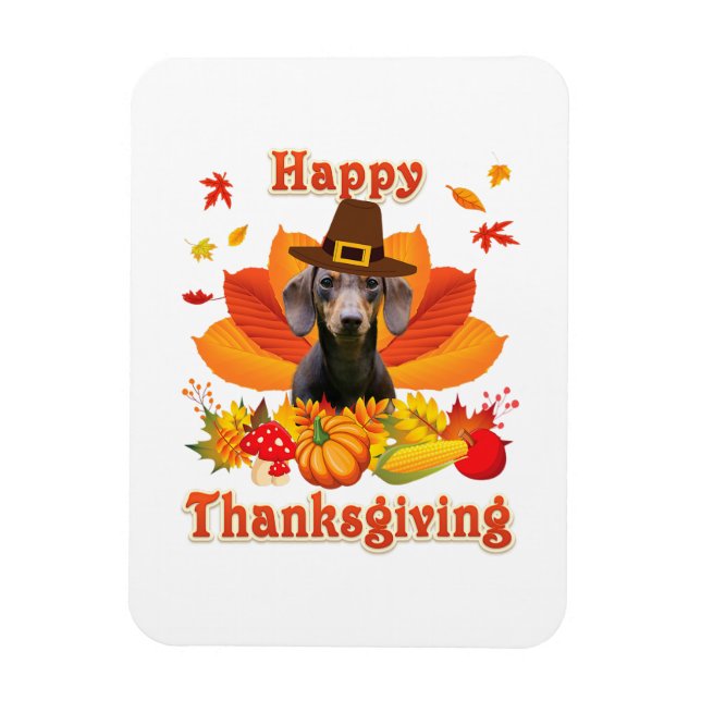 Happy Thanksgiving Dachshund Dog Owner Pet Lover Magnet (Vertical)