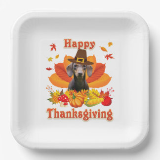 Happy Thanksgiving Dachshund Dog Owner Pet Lover Paper Plate
