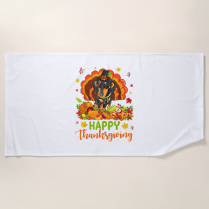 Happy Thanksgiving Dachshund Dog Turkey Dog Lover Beach Towel