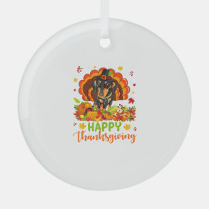 Happy Thanksgiving Dachshund Dog Turkey Dog Lover Glass Ornament