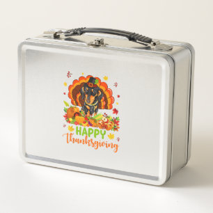 Happy Thanksgiving Dachshund Dog Turkey Dog Lover Metal Lunch Box