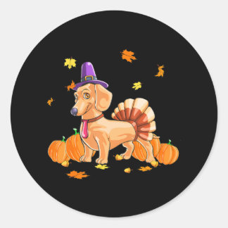 Happy Thanksgiving Dachshund Turkey Funny Classic Round Sticker