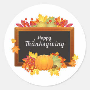 Happy Thanksgiving Day autumn color leaves Classic Round Sticker