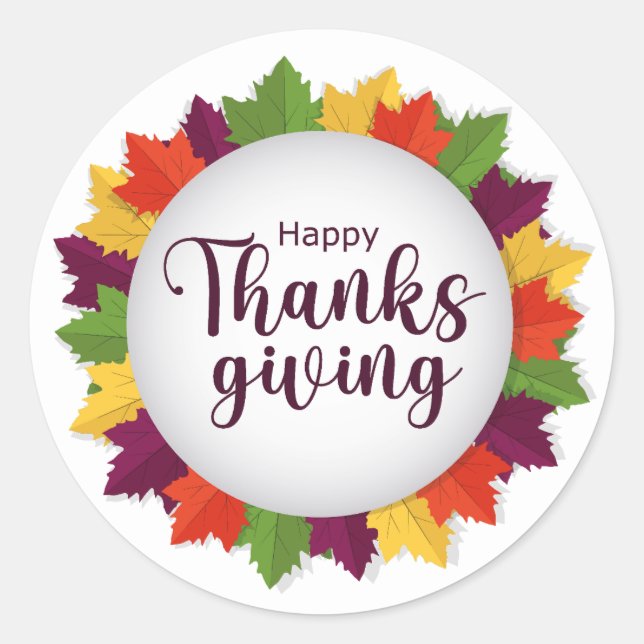 Happy Thanksgiving Day Autumn Leaves Frame Sticker (Front)