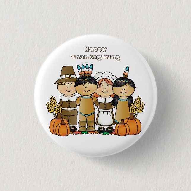 Happy Thanksgiving Day Children 1 Inch Round Button (Front)