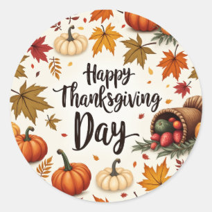 Happy Thanksgiving Day Classic Round Stickers