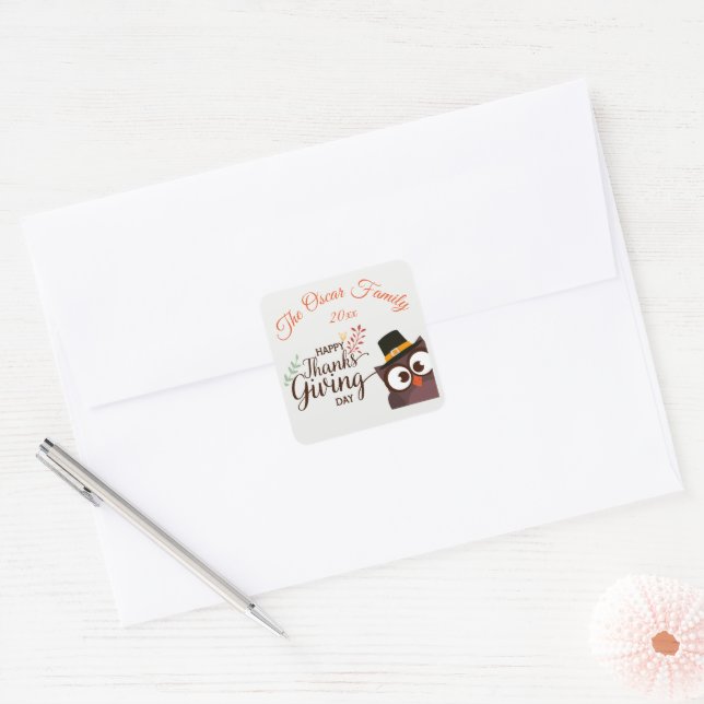 Happy Thanksgiving day cute owl stickers sheet (Envelope)