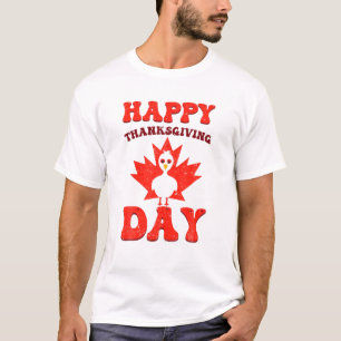 Happy Thanksgiving Day Cute Turkey On Canadian T-Shirt