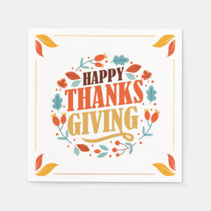 Happy Thanksgiving Day  Fall Holiday Turkey Dinner Napkin