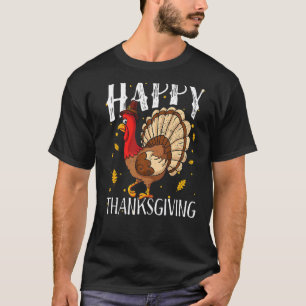 Happy Thanksgiving Day Funny Cute Pilgrim Turkey M T-Shirt
