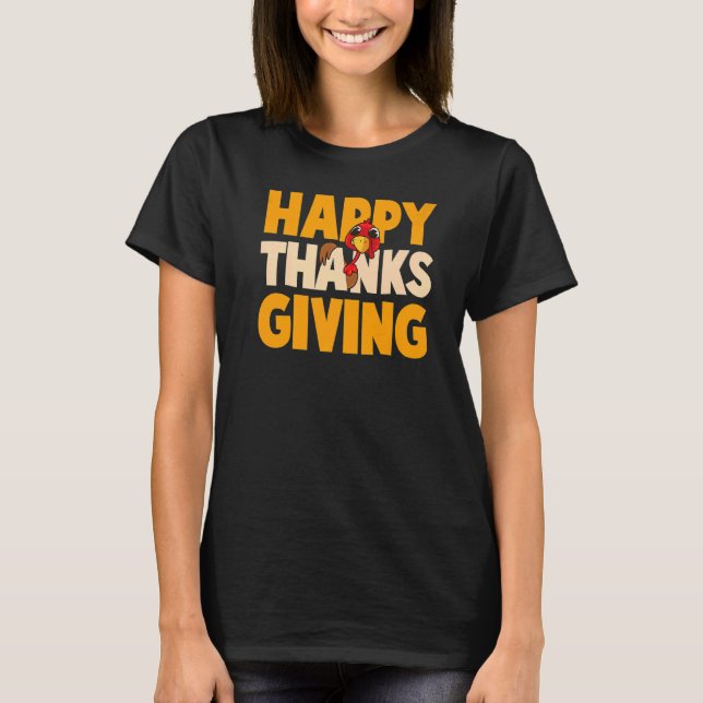 Happy Thanksgiving Day Funny Cute Pilgrim Turkey M T-Shirt (Front)