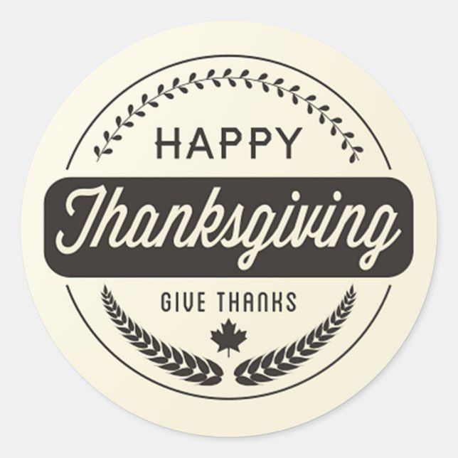 Happy Thanksgiving Day Give Thanks Classic Round Sticker (Front)