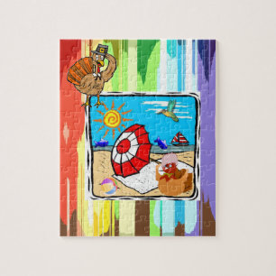 Happy Thanksgiving Day Jigsaw Puzzle, Beach Turkey Jigsaw Puzzle