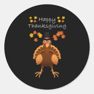 Happy Thanksgiving Day Pilgrim Turkey Classic Round Sticker
