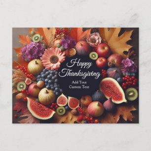 Happy Thanksgiving Day Pumpkin and Floral Wrath Holiday Postcard