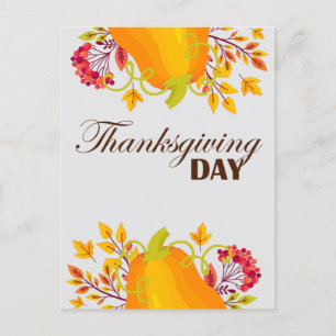 Happy Thanksgiving Day Pumpkin with Leaves Fall Holiday Postcard