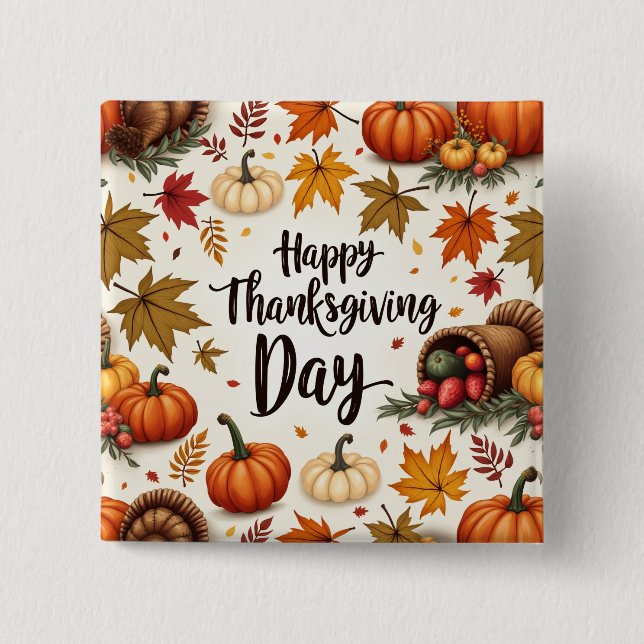 Happy Thanksgiving Day Square Button (Front)