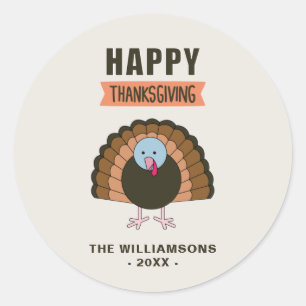 Happy Thanksgiving Day Turkey Grateful Holiday Classic Round Sticker