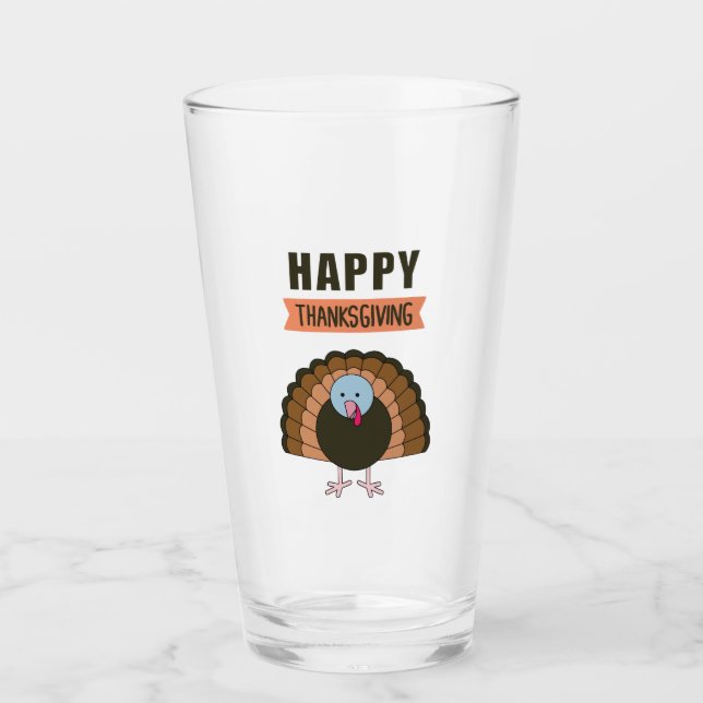 Happy Thanksgiving Day Turkey Grateful Holiday Glass (Front)