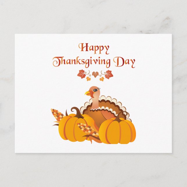 Happy Thanksgiving Day Turkey with pumpkins Postcard (Front)