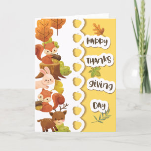 Happy Thanksgiving Day with Woodland Animals Thank You Card
