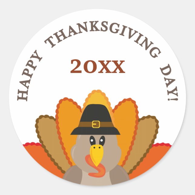 Happy Thanksgiving day year turkey funny Classic Round Sticker (Front)