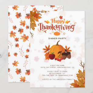 Happy Thanksgiving Dinner Autumn Wreath Invitation