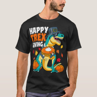 Happy Thanksgiving Dinosaur Boys T Re Pumpkin Pie T-Shirt