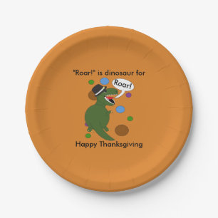 Happy Thanksgiving Dinosaur Roar Funny Personalize Paper Plate
