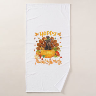 Happy Thanksgiving Doberman Dog Turkey Pumpkin  Bath Towel
