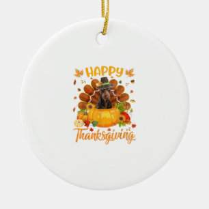 Happy Thanksgiving Doberman Dog Turkey Pumpkin Ceramic Ornament