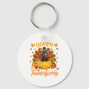 Happy Thanksgiving Doberman Dog Turkey Pumpkin  Keychain