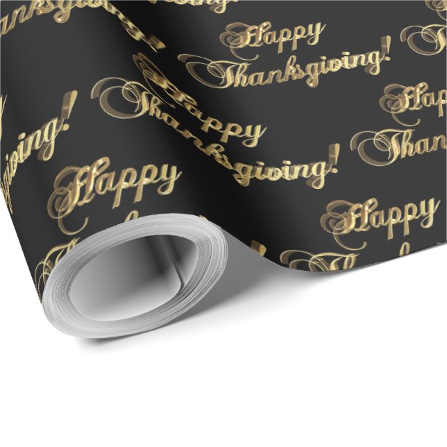 Happy Thanksgiving Elegant Faux Gold Foil Script Wrapping Paper (Roll Corner)