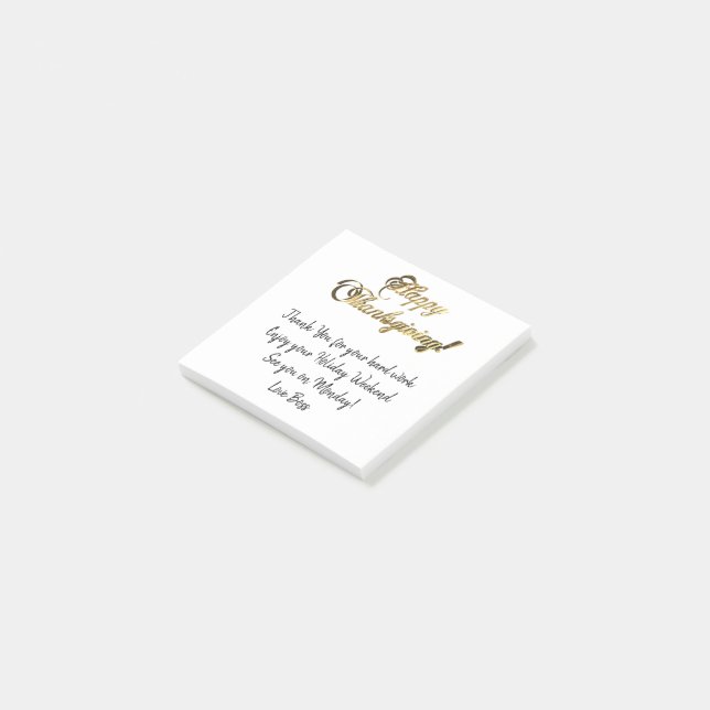 Happy Thanksgiving Elegant Faux Gold Foil Text Post-it Notes (Angled)