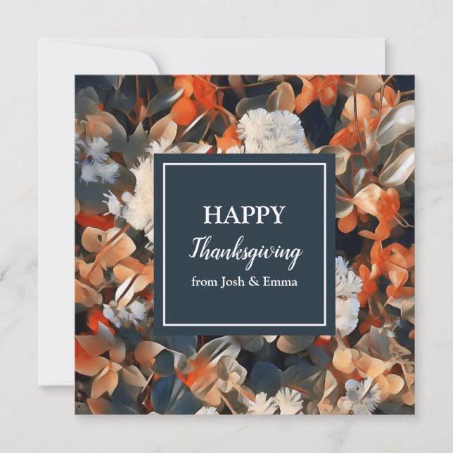 Happy Thanksgiving elegant floral autumn script Holiday Card (Front)
