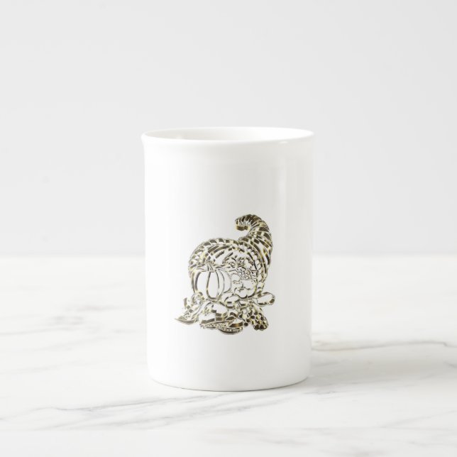 Happy Thanksgiving Elegant Golden Cornucopia Bone China Mug (Front)